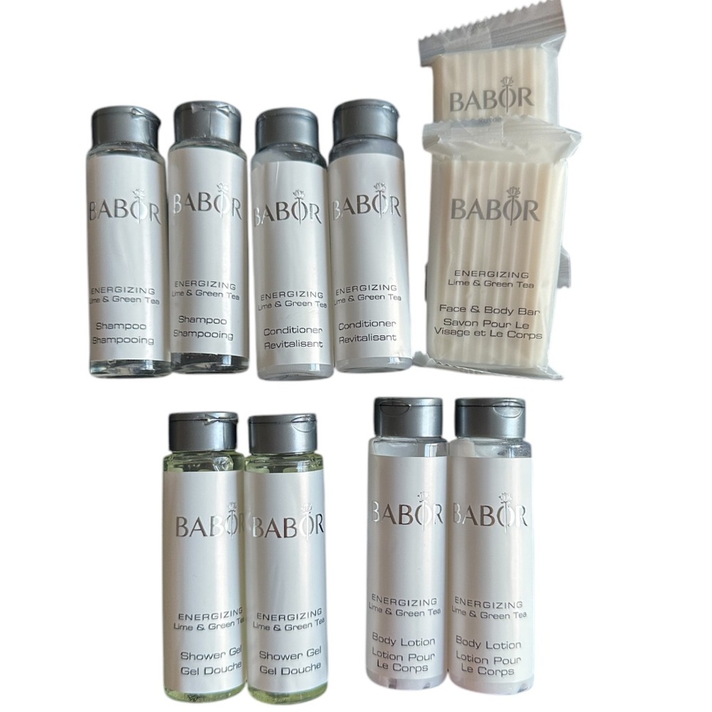 Set of 10 Travel Sized Unused Babor Lime and Green Tea Bath and Body Products